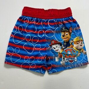 Kids Paw Patrol Swim Trunks Blue‎ Red Paw Print Elastic Size 2T